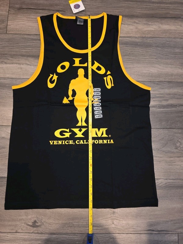 Gold's Gym Venice California Black&Yellow Tank Top Men Size XL BNWT Made in USA gallery