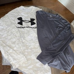 GUC Under Armour Men lot 2 Athletic T-Shirt gray Beige Camo long Sleeve XL B8