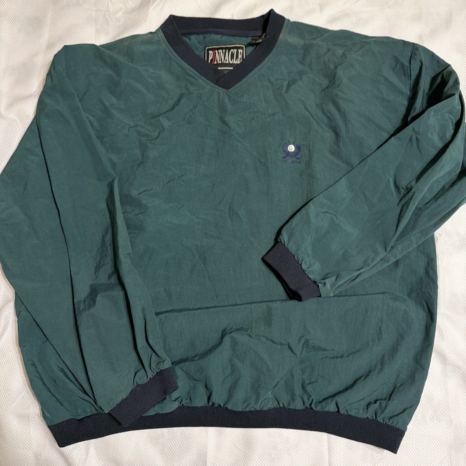 Vtg Embroidered Pinnacle Size L V-neck Pullover Golf Windbreaker Rare gallery