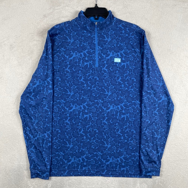 Good Good Golf Quarter Zip Pullover Mens Medium Blue Floral Performance 1/4 Zip gallery