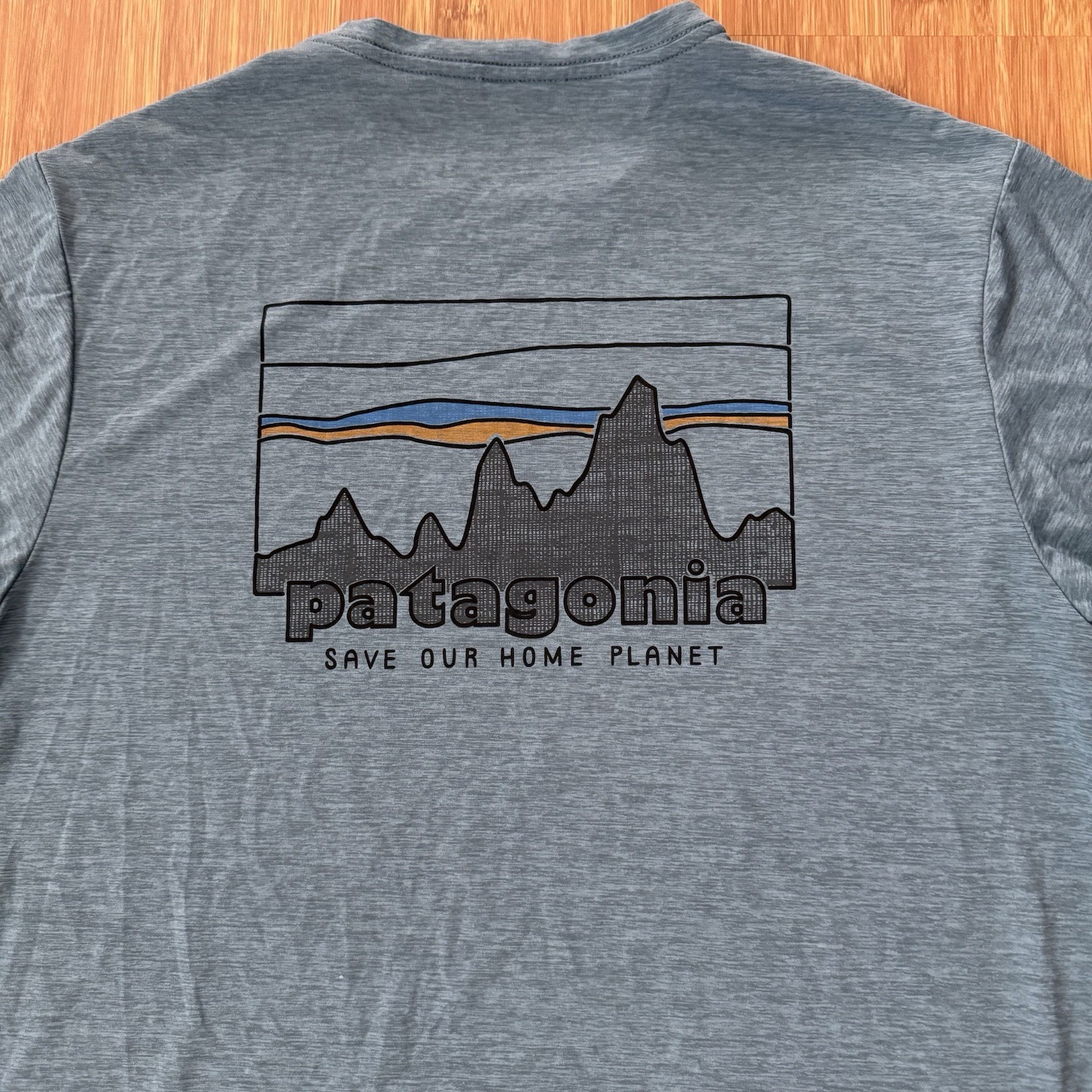 Patagonia Capilene Cool Daily T Shirt Men Medium Heather Blue Logo Graphic EUC gallery