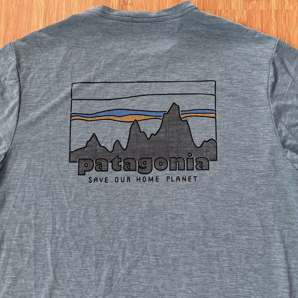 Patagonia Capilene Cool Daily T Shirt Men Medium Heather Blue Logo Graphic EUC