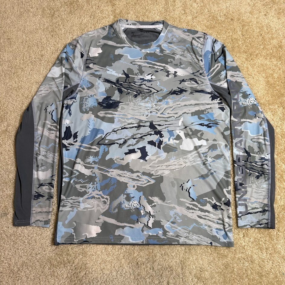 Under Armour ISO-Chill Camo Shirt Mens Sz L Blue Gray Long Sleeve Fishing Loose