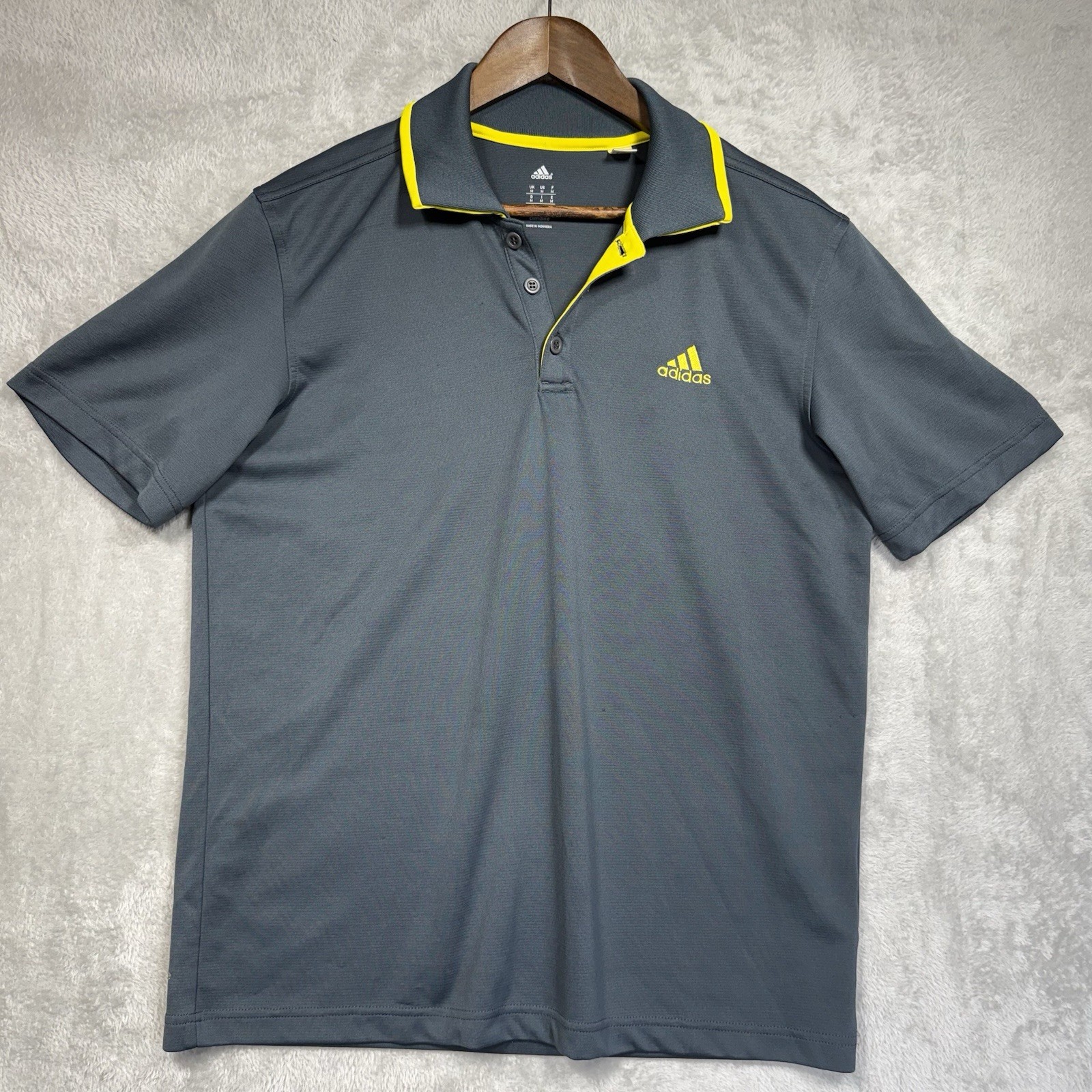 Adidas Climalite Men’s Polo Shirt Gray Neon Yellow Short Sleeve Size Medium gallery
