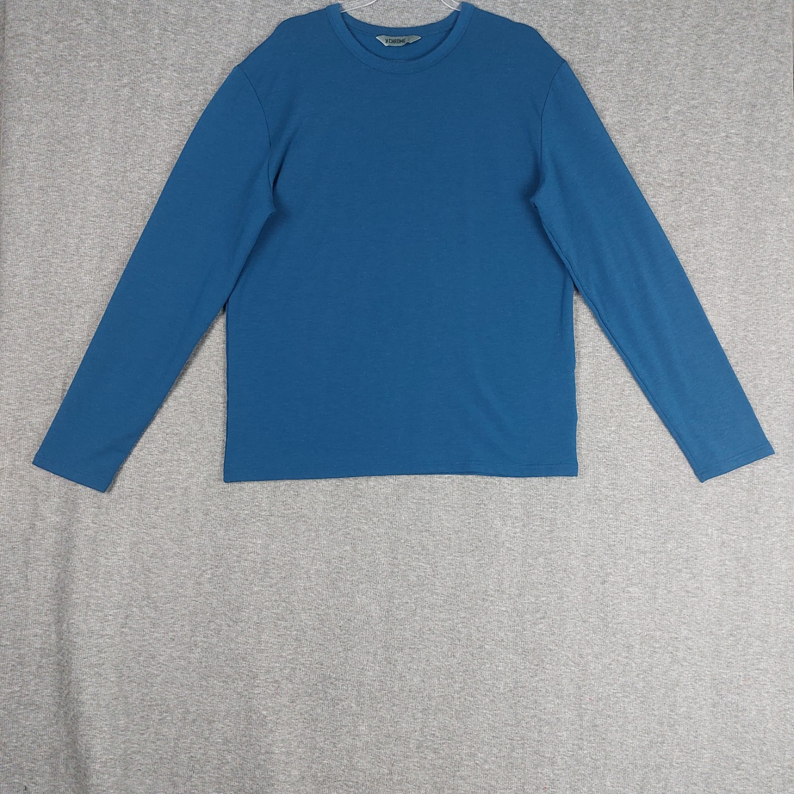 CHROME MENS BLUE LONG SLEEVE POLYESTER MERINO WOOL BLEND BASE LAYER TOP SHIRT L gallery