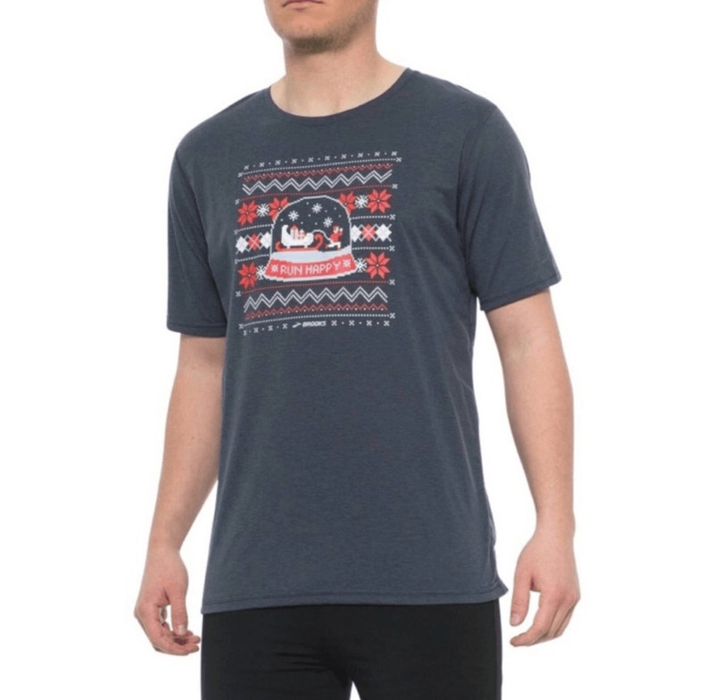 Brooks Pacesetter Medium Tee gray snow globe Run Happy gallery