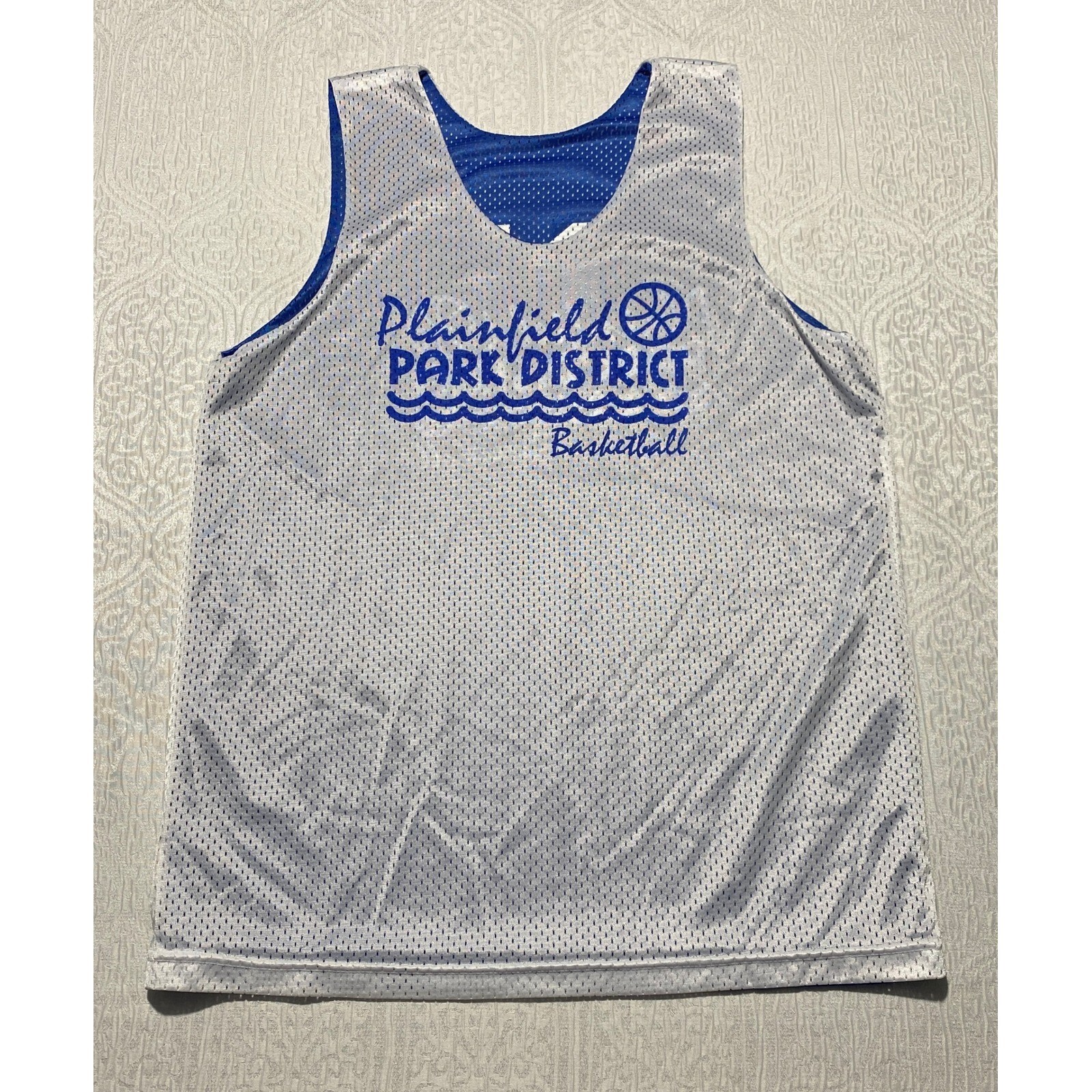 A4 Reversible Basketball Jersey Blue White Plainfield Park District Adult S gallery