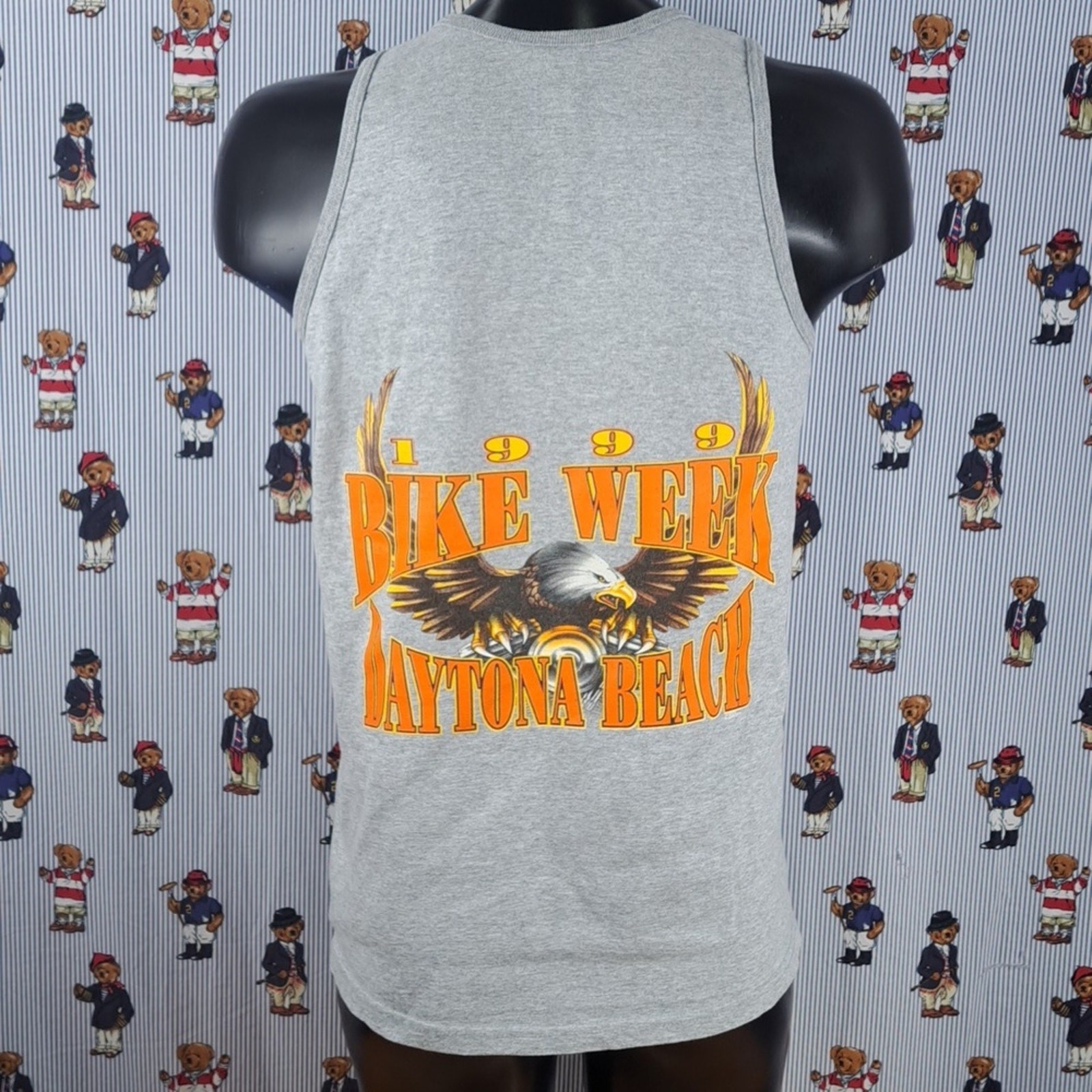 Vintage 99 Daytona Beach Bike Week double-sided Eagle graphic LG gray tank top gallery