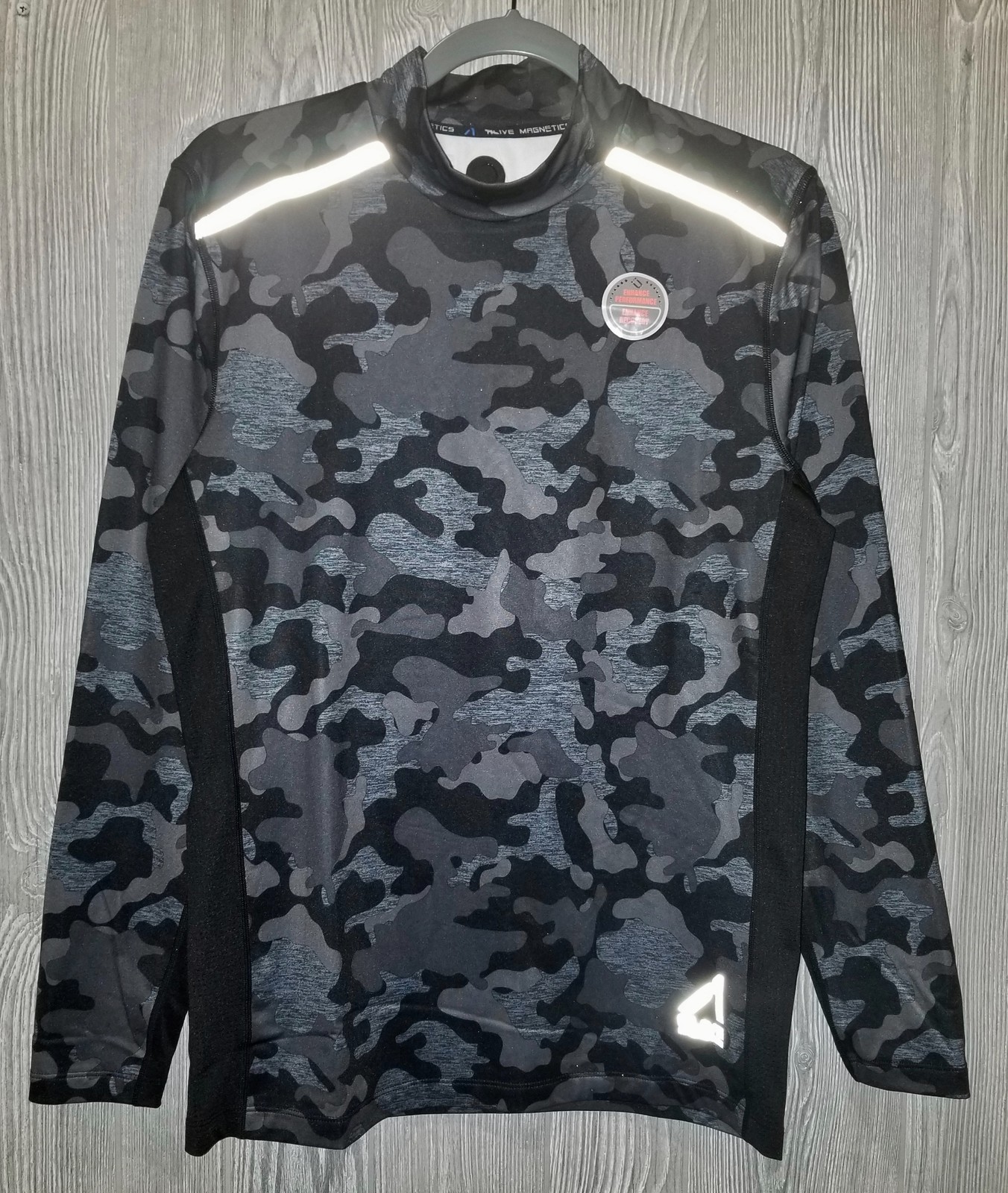 AL1VE MAGNETICS Camo Compression Black Grey L/S Mock Training Shirt NEW Mens S M gallery