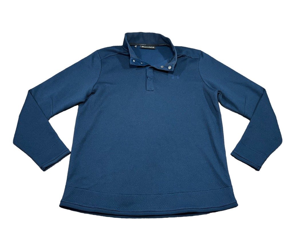 Under Armour Golf Navy UA Storm Sweater Fleece Heather Snap Mock Neck Men's XL