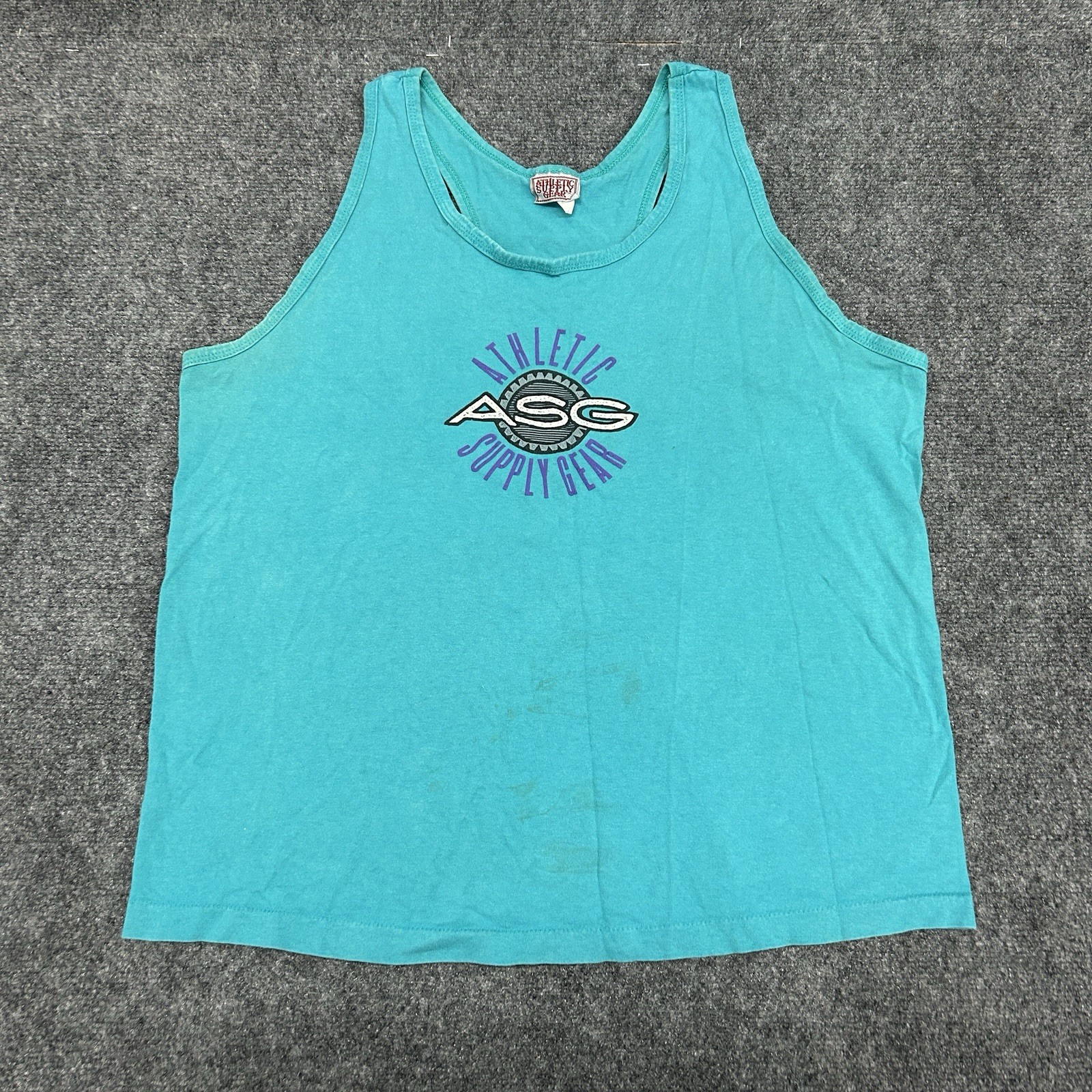 Vintage 90s Athletic Supply Gear ASG Tank Top Teal USA Made 100% Cotton Sz L gallery