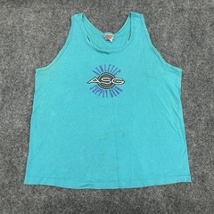Vintage 90s Athletic Supply Gear ASG Tank Top Teal USA Made 100% Cotton Sz L