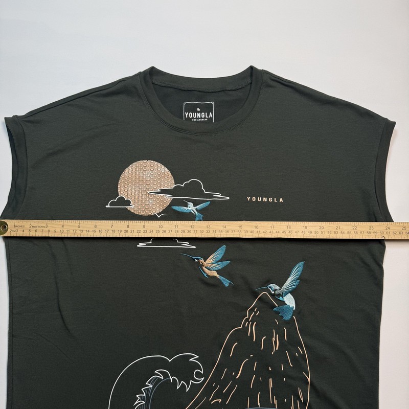 YoungLA Shirt Mens Medium Green Hummingbird Mountain Wave Tank Top Graphic gallery