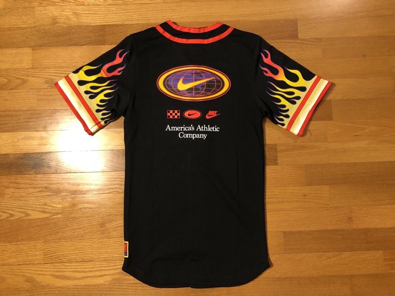 New M Nike Americana Flames Baseball Jersey Button Up Shirt Black DV9642-010 gallery