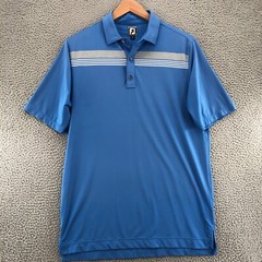 FootJoy Shirt Men Large Blue Striped Athletic Fit FJ Polo Short Sleeve Athletic*