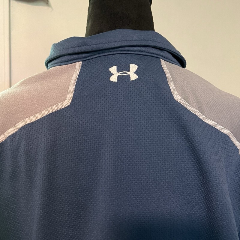 Under Armour Men All Season Gear L 1/4 Zip Sweater Pullover Loose Fit Blue Logo gallery