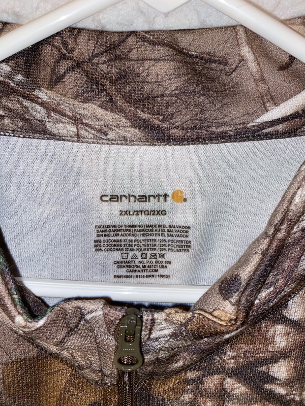 Men's Carhartt Realtree Base Force 1/2 Zip Pullover Sz XXL Camoflauge gallery