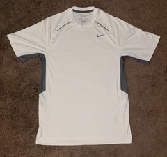 Nike Dri-FIT Shirt Medium Breathable Mesh Side Panels Crewneck White Gray Men