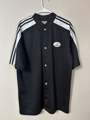 Vintage 90s Adidas Snap Front Warm Up Shirt Jersey Black White Men’s Medium