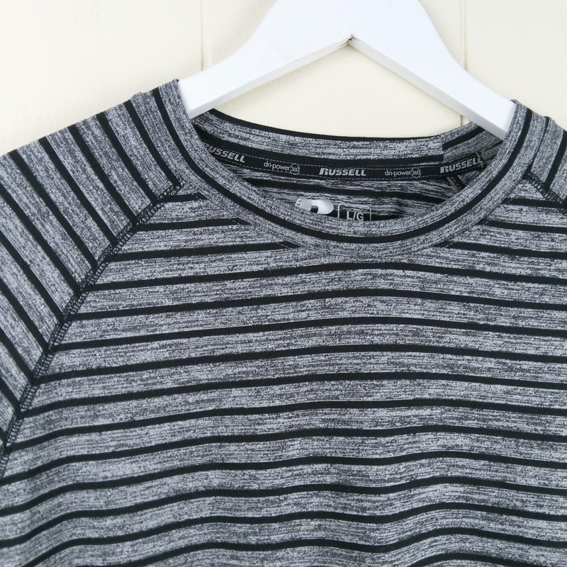 Russell Dri-Power 360 Pullover Men Size L 42/44 Long Sleeve Black Gray Stripe gallery