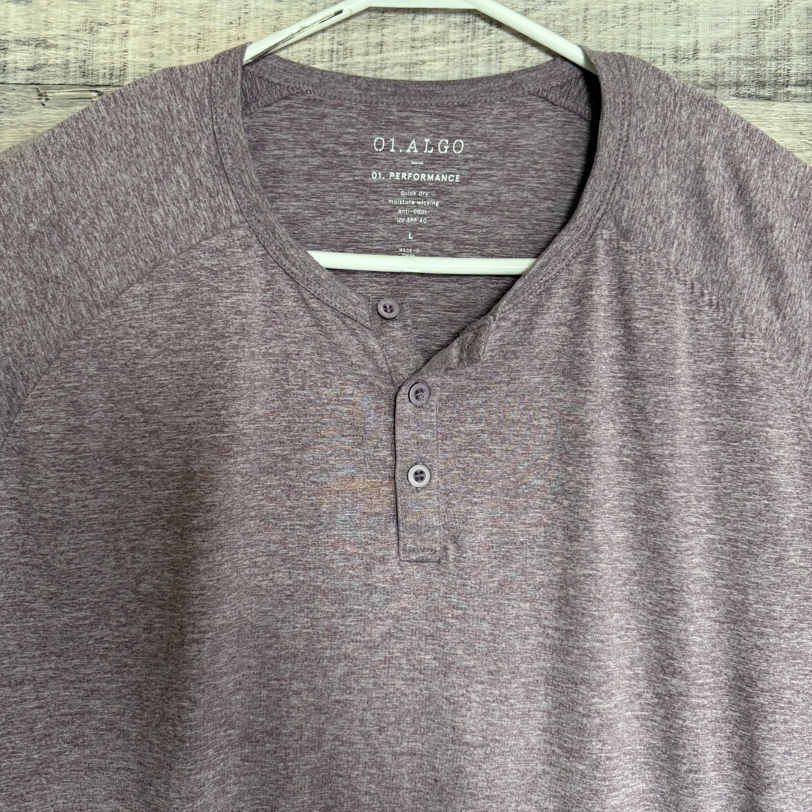 01. Algo Mens Performance Henley Shirt Large Purple Stretch Classic Preppy gallery