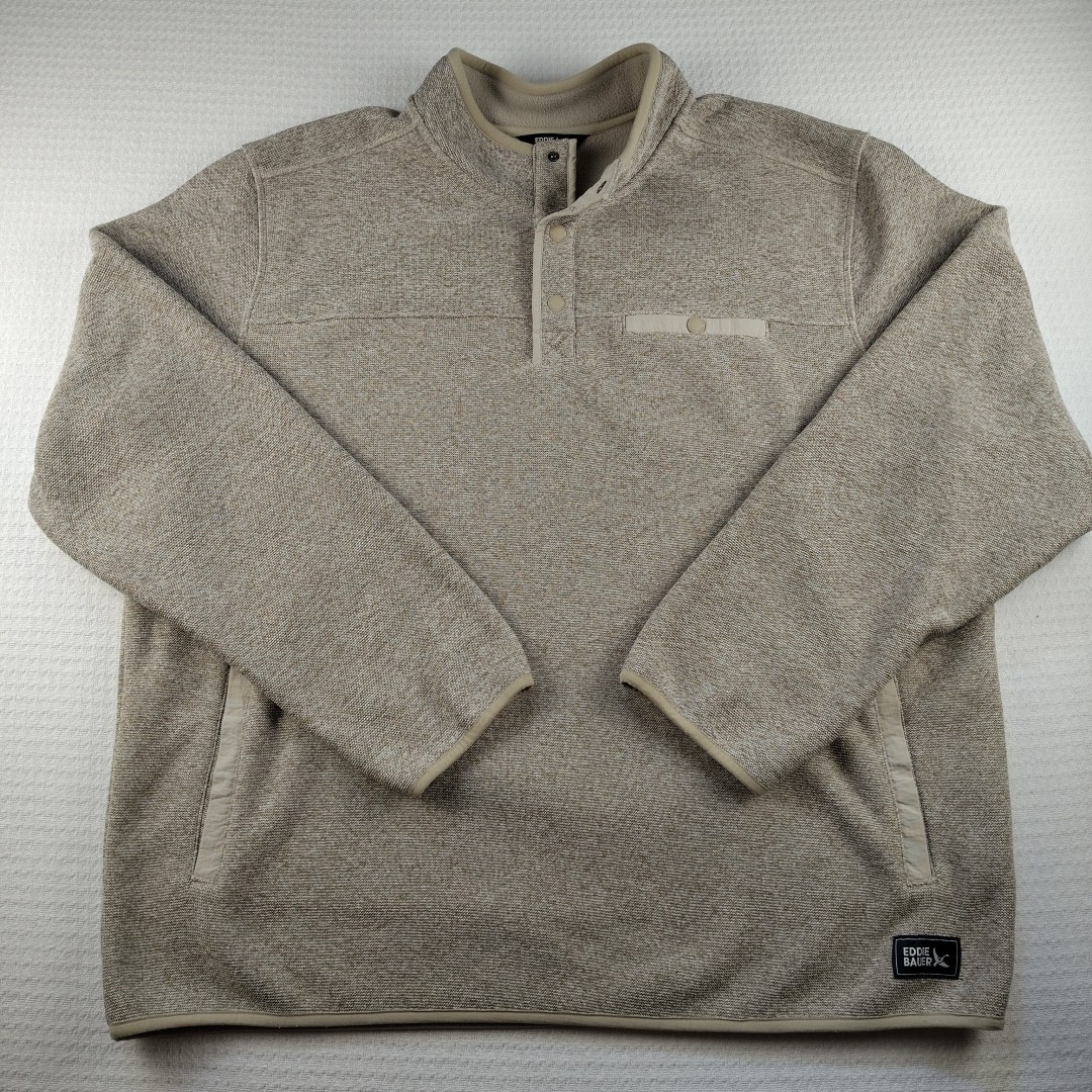 Eddie Bauer Men’s 2XL/XXL Beige Sherpa Fleece Pullover Snap Neck Sweater Jacket gallery