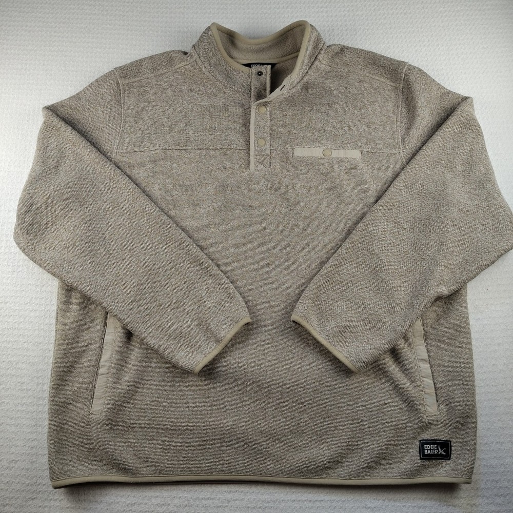 Eddie Bauer Men’s 2XL/XXL Beige Sherpa Fleece Pullover Snap Neck Sweater Jacket