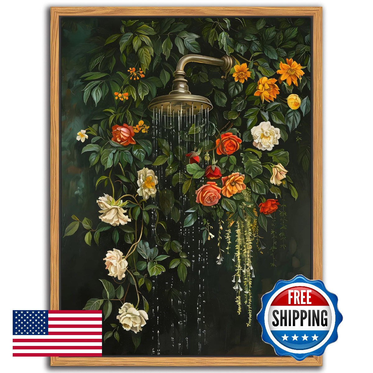 Floating Framed Floral Shower Wall Art, Vintage Botanical Flower Canvas Print, R gallery