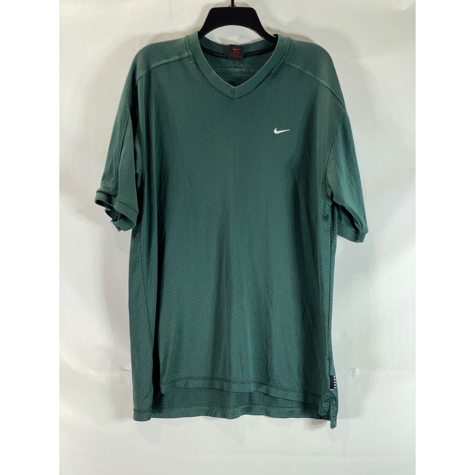 NIKE Men's Dark Green Vintage Perforated V-Neck Short Sleeve Jersey T-Shirt SZ L gallery