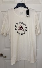 Adidas Mens 3 Stripes Circle Logo White Active Gym Athleisure Tee Size 2XL NWT