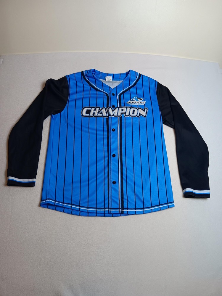 Athletic Championships Shirt Mens L Blue Long Sleeve Baseball Jersey Top
