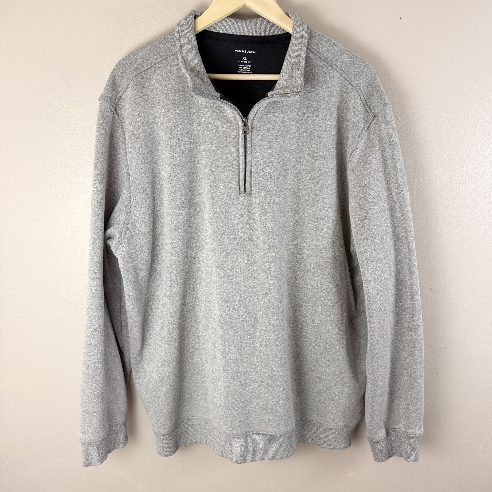 Van Heusen XL Quarter Zip Pullover Gray Fleece Lined Classic Fit Mens gallery
