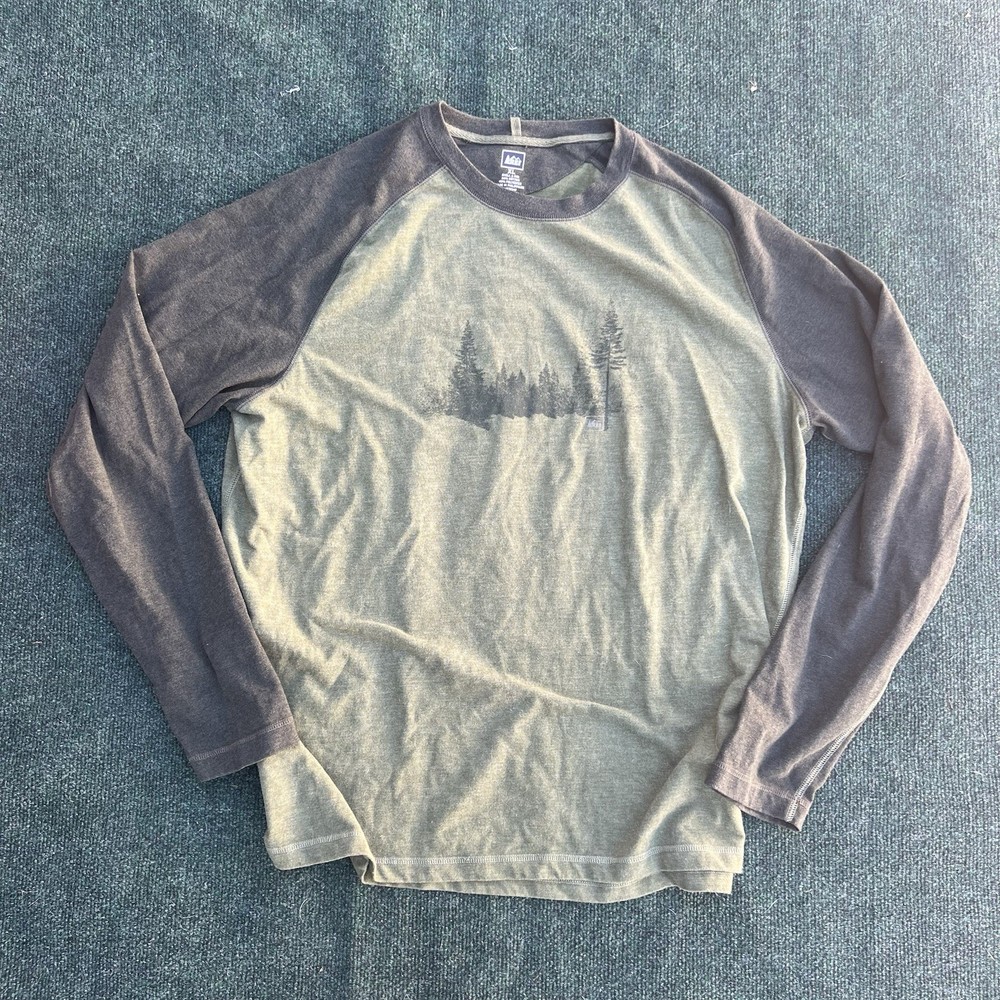 REI Mens XL Pine Green Forest Long Sleeve Crew Neck Shirt Hiking