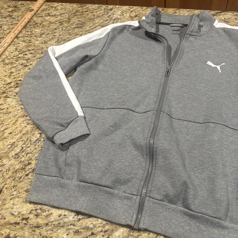 Puma Pullover Mens Medium Gray Full Zip Stand-Up Collar Pockets Jersey Logo gallery