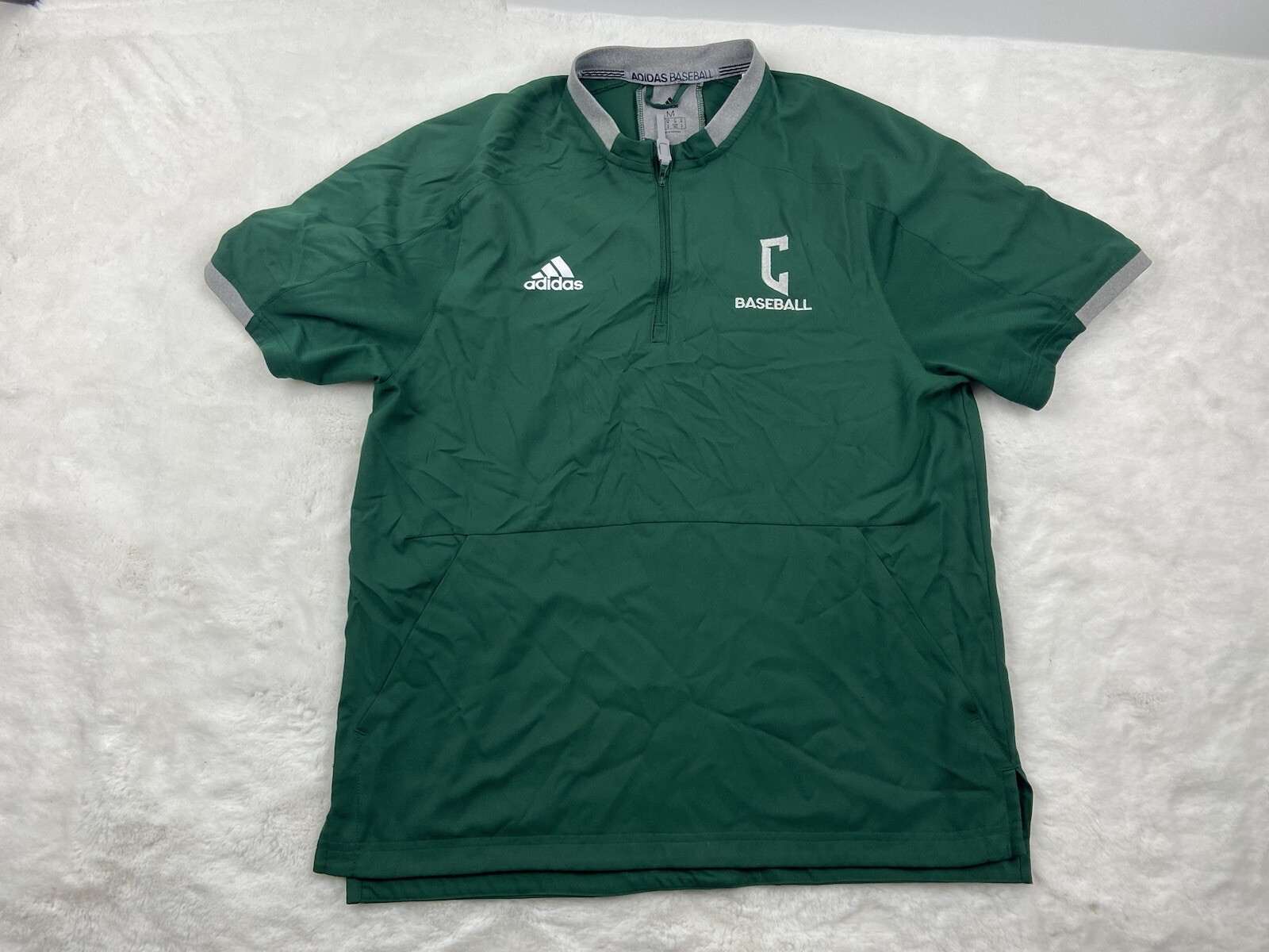Adidas Men’s Half Zip Short Sleeve Pullover Side Zip Green Size M Baseball Shirt gallery