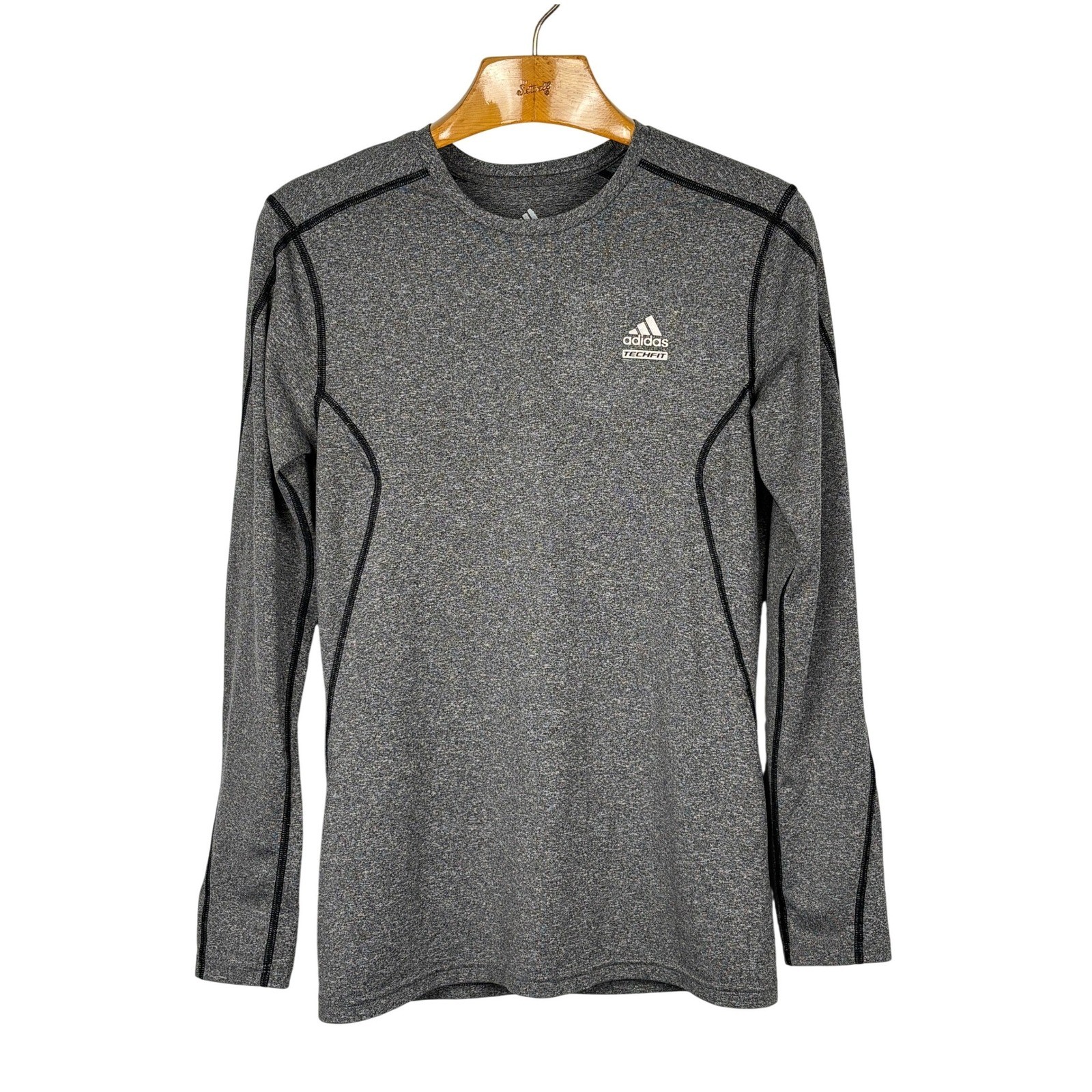 Adidas Techfit Long Sleeve Shirt Climalite Small Grey Heathered Athletic Base gallery