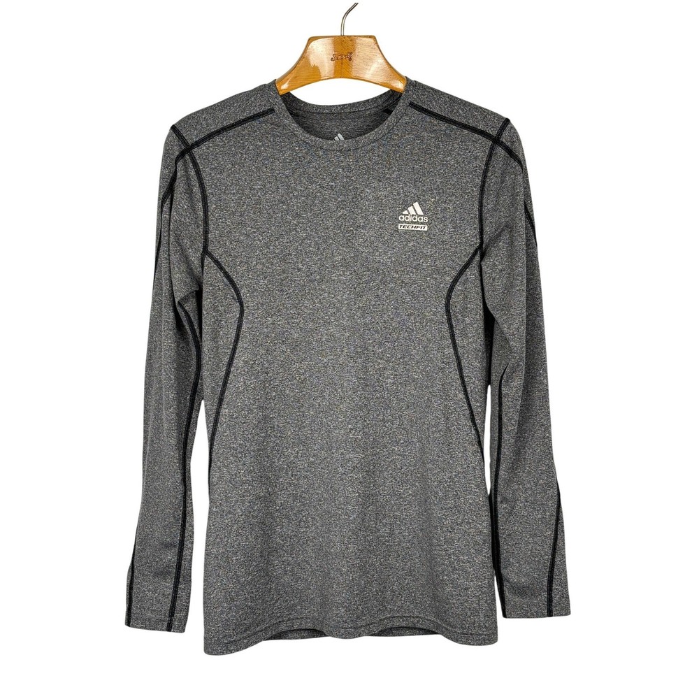 Adidas Techfit Long Sleeve Shirt Climalite Small Grey Heathered Athletic Base