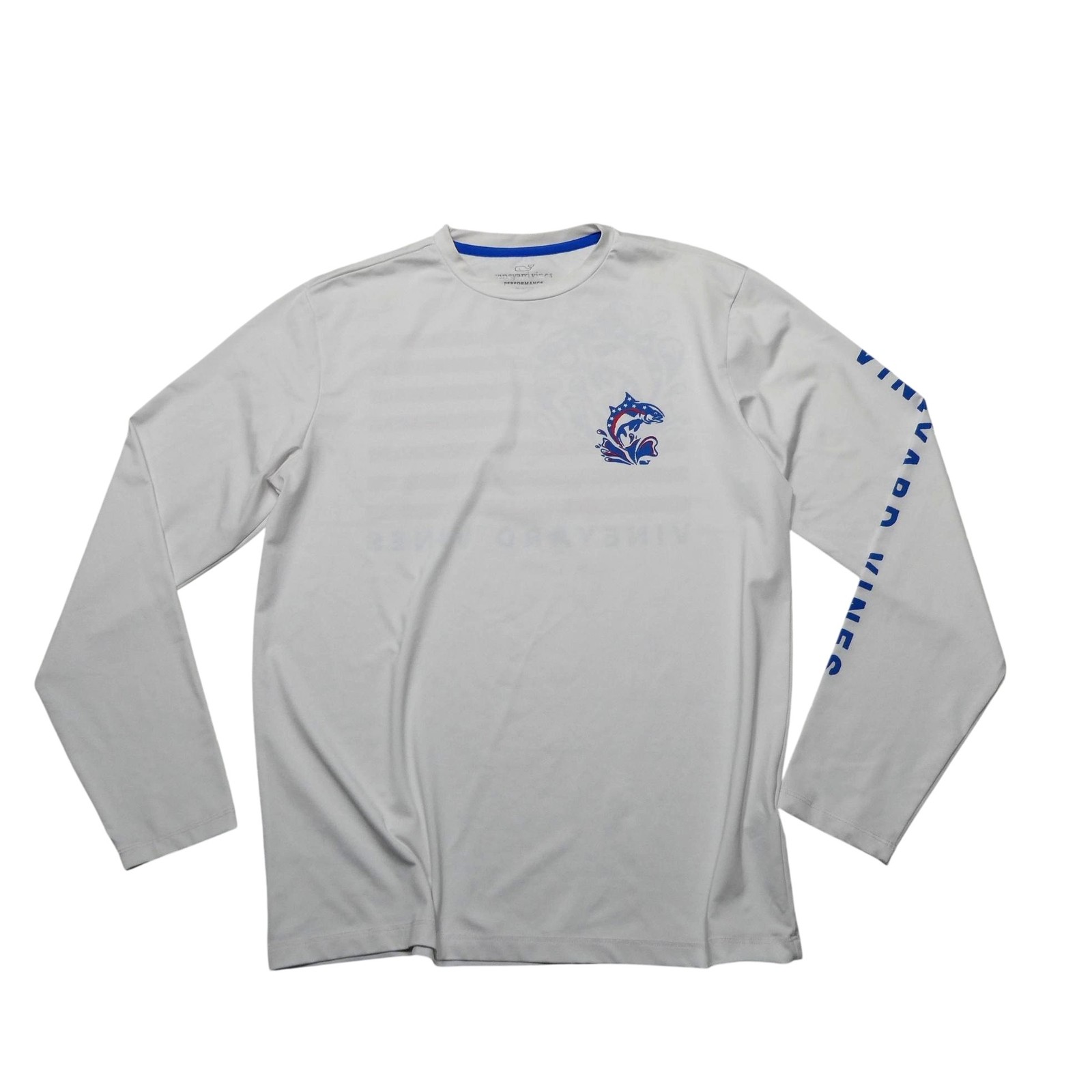 Vineyard Vines Shirt Mens Small White Long Sleeve Performance USA Flag Fishing gallery
