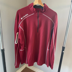 Columbia Golf Men’s XL Red 1/4 Zip Mock Neck Pullover Zipper Pocket Polyester