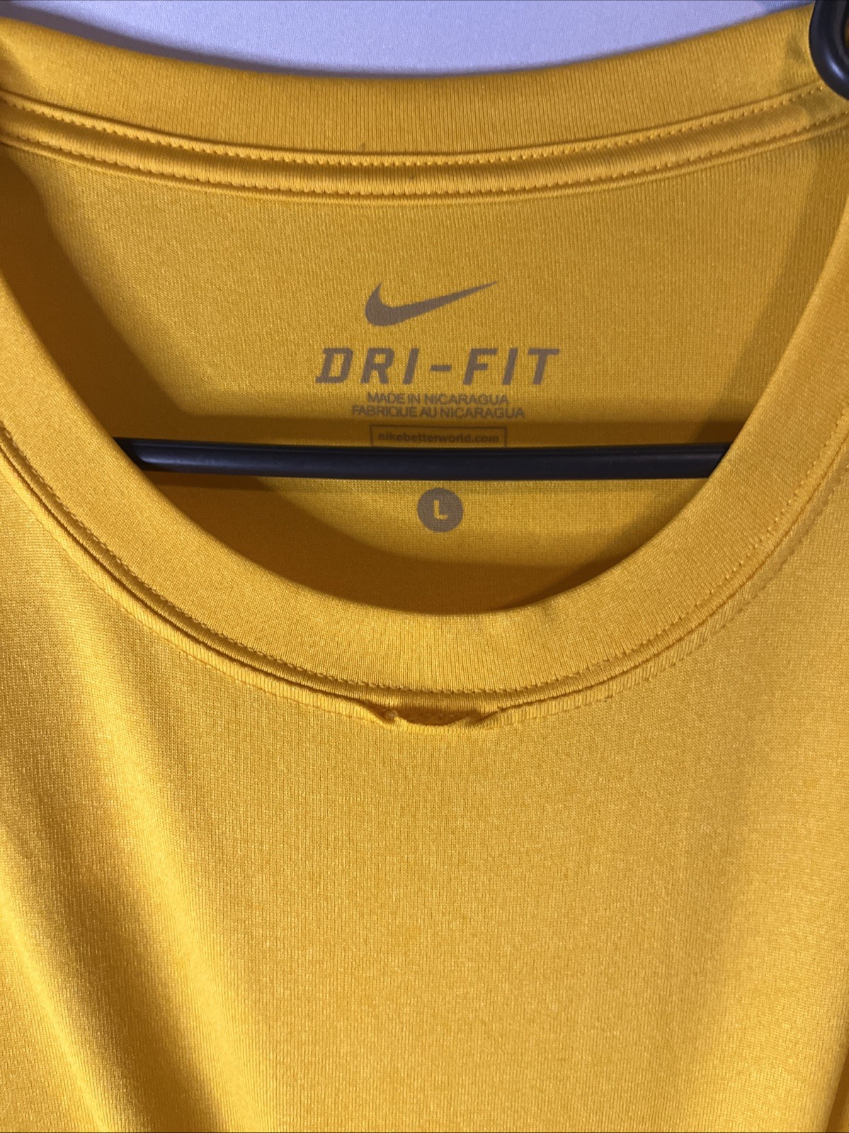 The Nike Tee Shirt Men Yellow Shirt Dri Fit Short Sleeve Rip In Collar gallery
