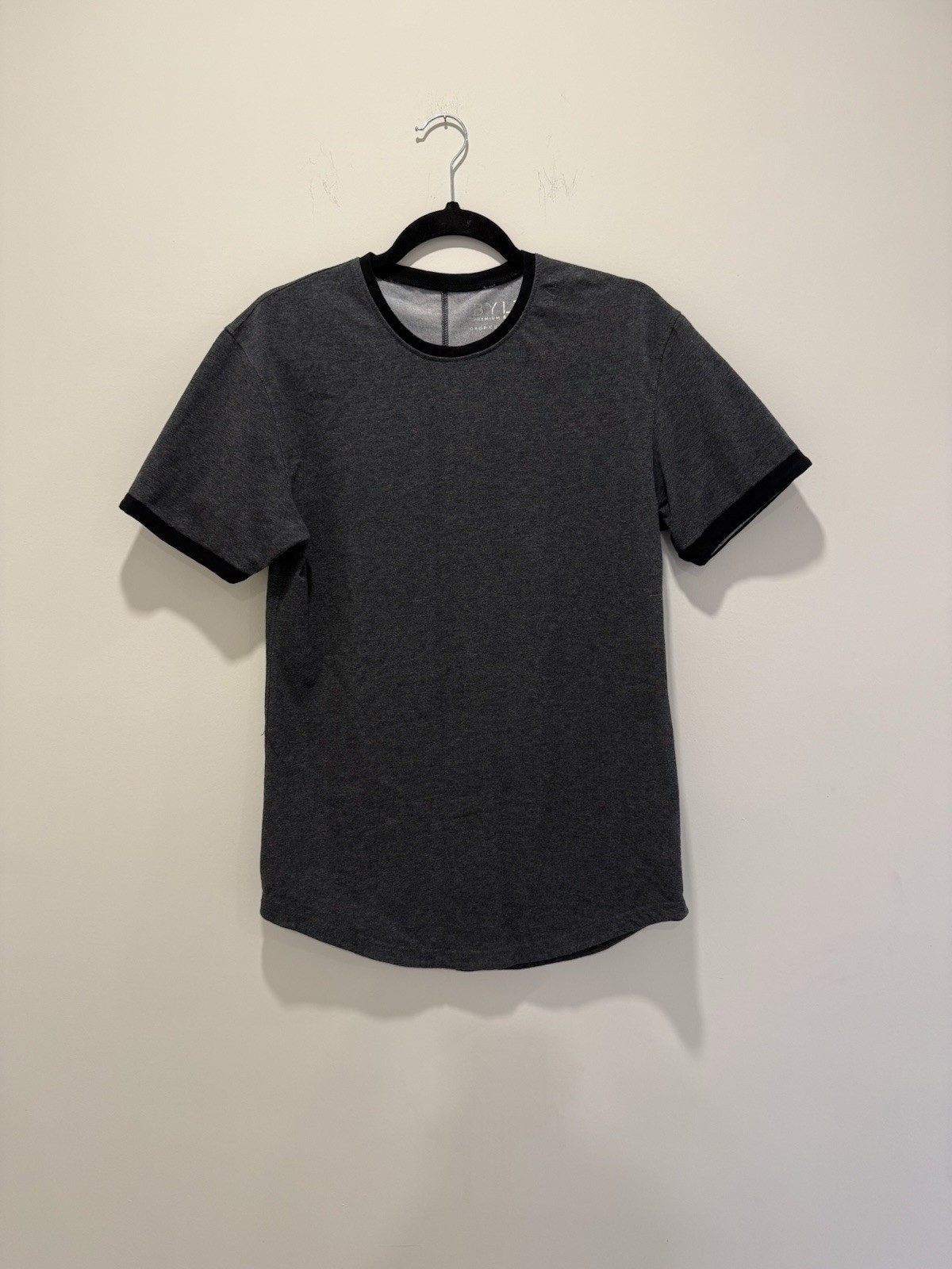BYLT Basics Charcoal Gray Short Sleeve Ringer LUX Tee with Black Trim gallery