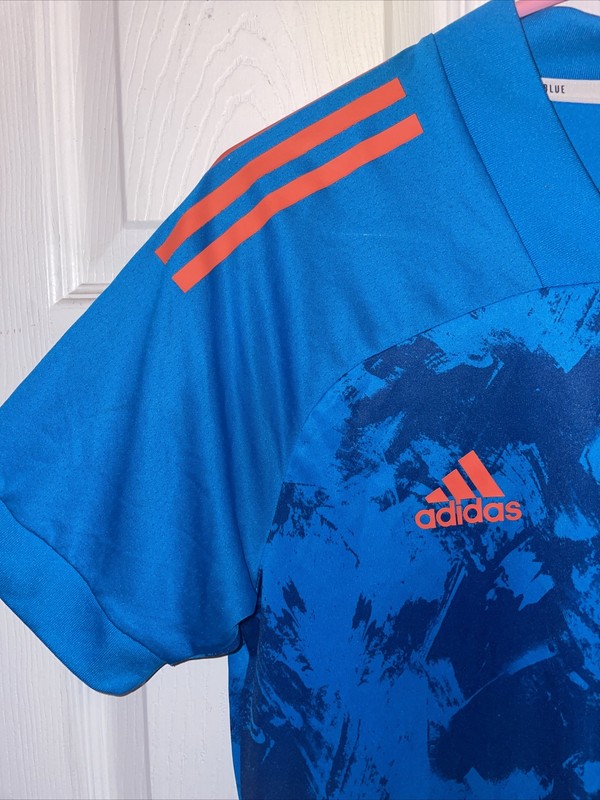 Men's Adidas Prime Blue Condivo 20 Shirt Short Sleeve Jersey Orange Stripes SZ S gallery