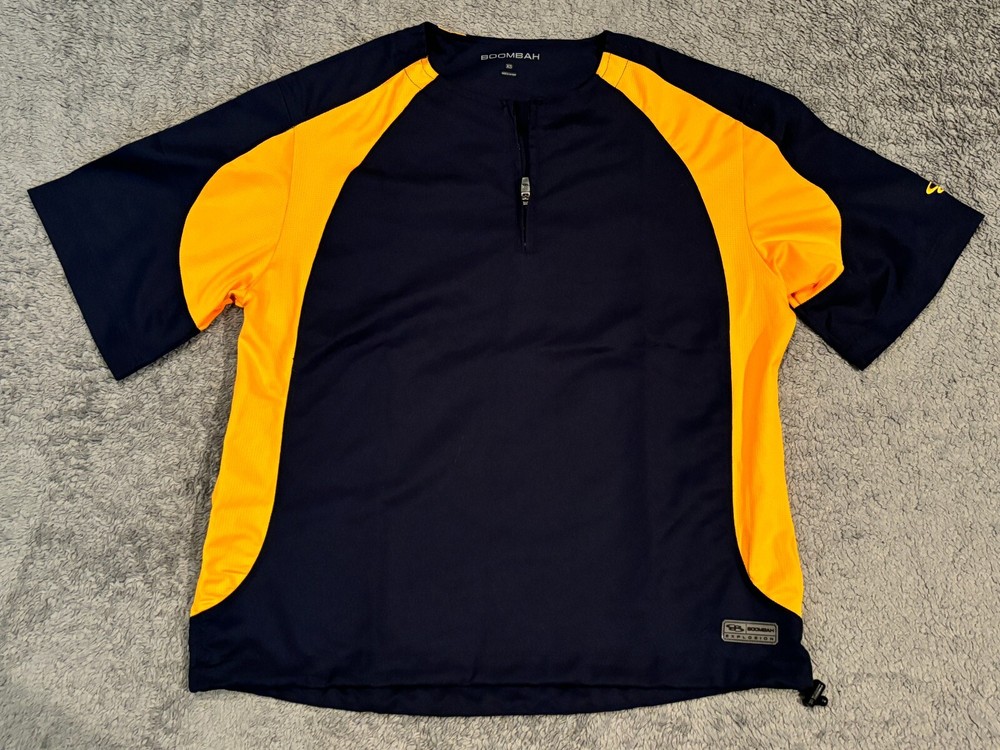 Boombah Short Sleeve Pullover Mens XS Blue Yellow 1/4 Zip Baseball Coaching