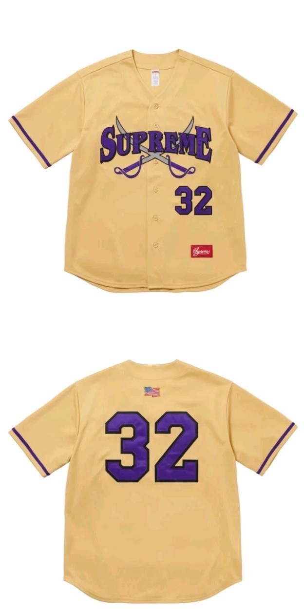Supreme Swords Baseball Jersey Size XL Gold/Purple FW25 gallery