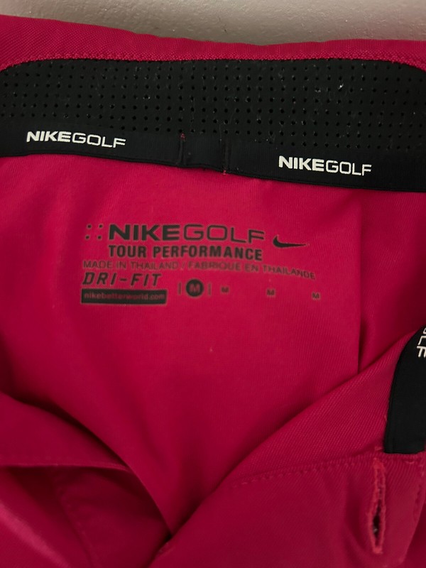 Nike Shirt Mens Size Medium Pink Magenta Polo Golf Tour Performance Dri Fit SS gallery
