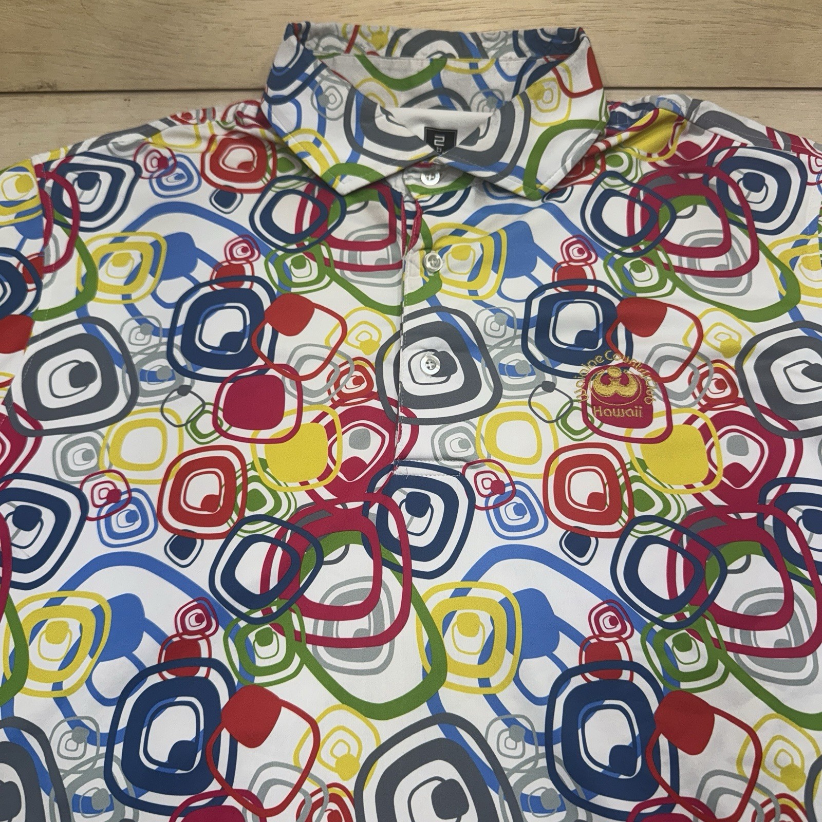2BU Shirt Men Medium Multi Color Geometric Bright Golf Logo Functional Stretch gallery