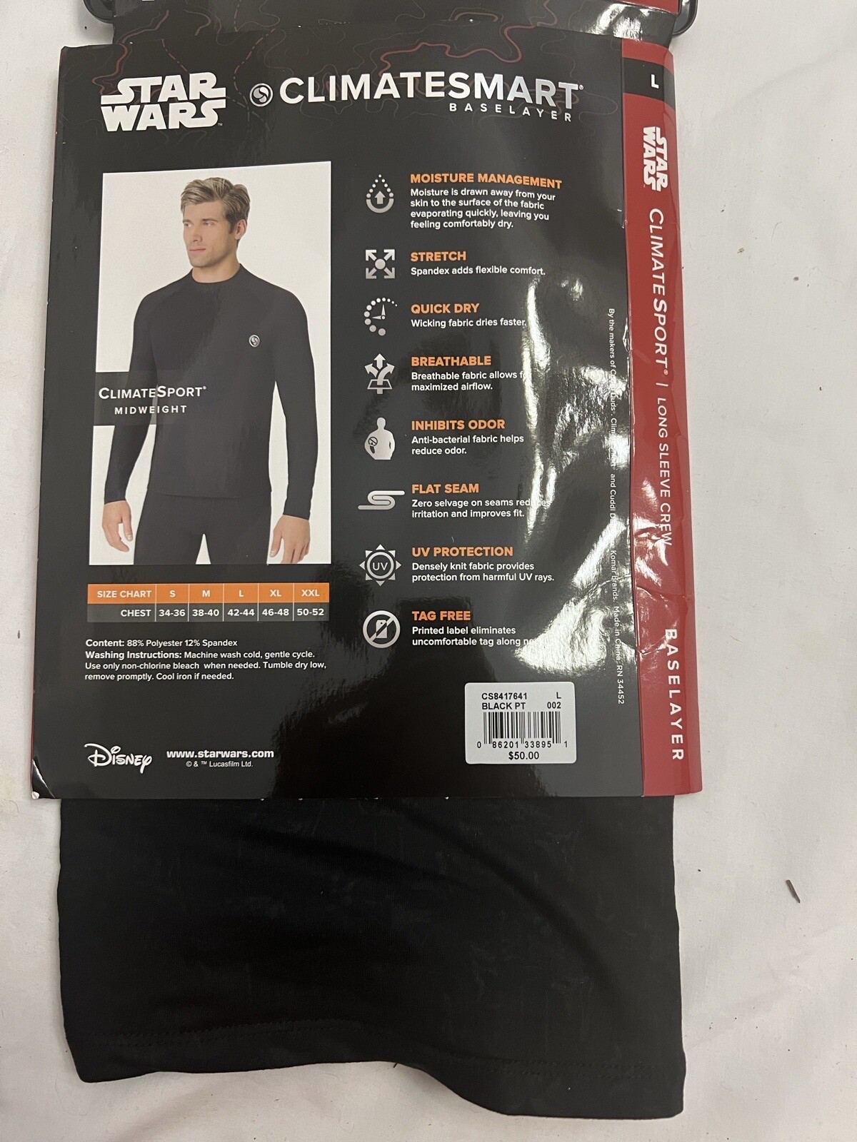 NWT! OFFICIAL STAR WARS CLIMATESMART BASELAYER LONG SLEEVE CREW SHIRT! Large Blk gallery