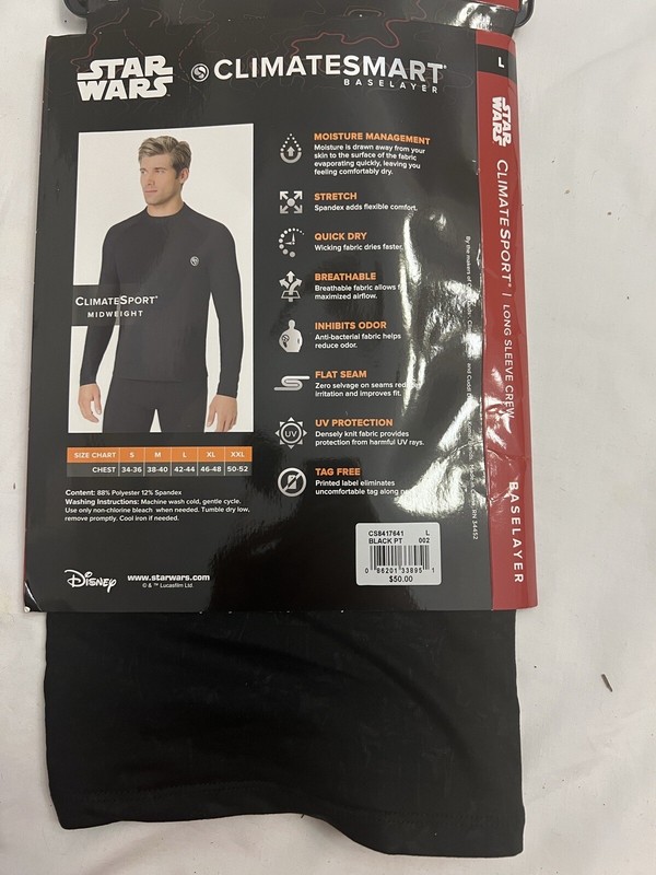 NWT! OFFICIAL STAR WARS CLIMATESMART BASELAYER LONG SLEEVE CREW SHIRT! Large Blk gallery