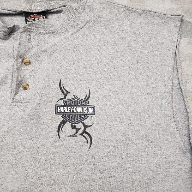 Vintage Harley Davidson Tank Shirt Mens XL Gray Henley Sleeveless Motorcycle gallery