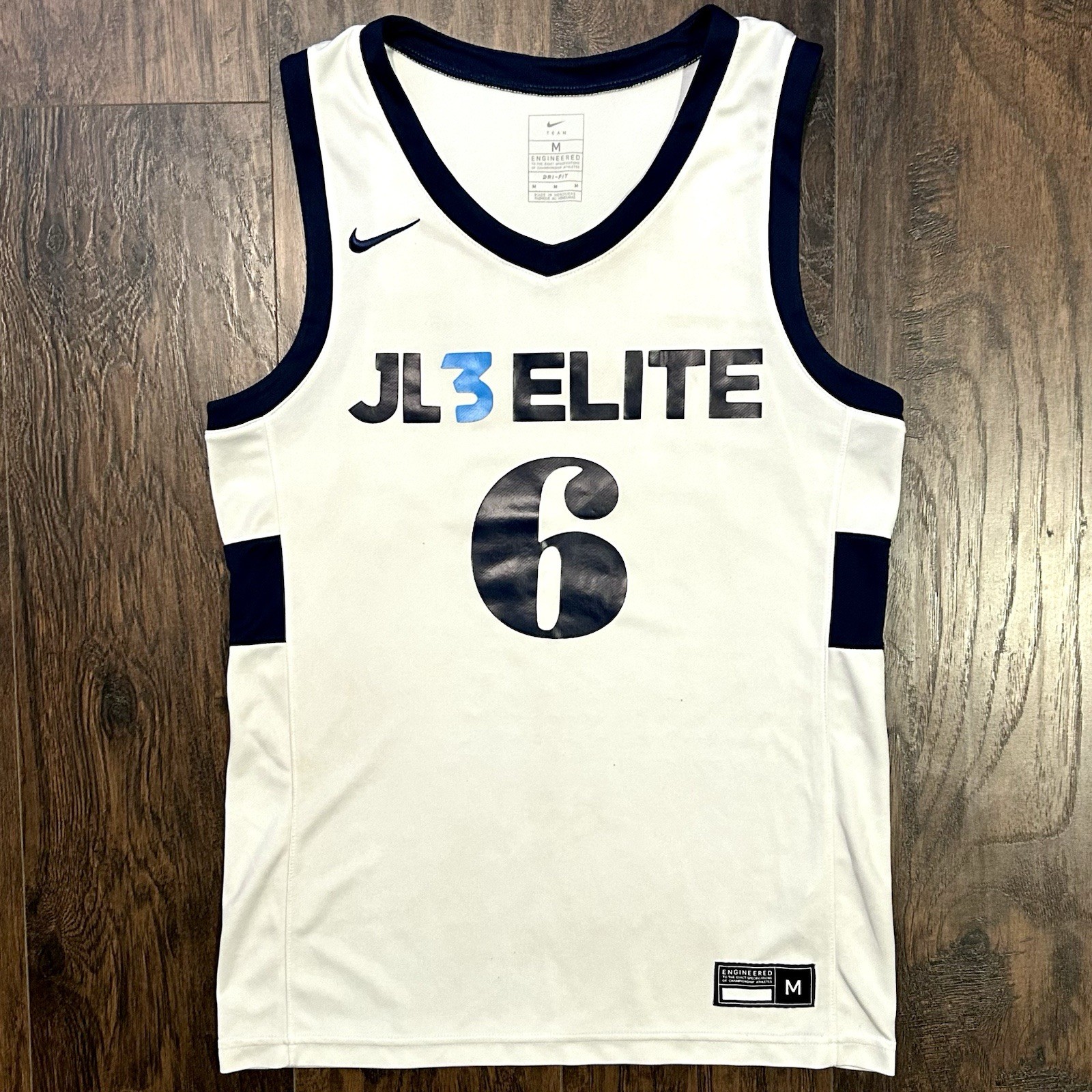 Nike EYBL AAU Basketball Jersey JL3 Elite White Navy Mens Size Medium gallery